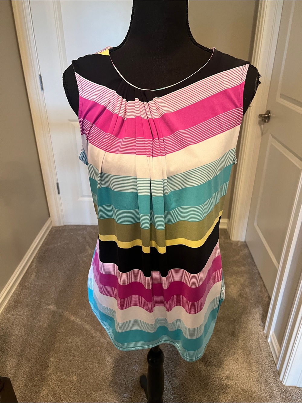 Worthington Sleeveless Striped Tank Top in Pink, Teal, Black